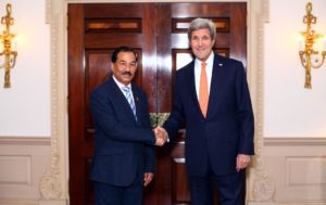 Deputy Prime Minister and Minister for Foreign Affairs Kamal Thapa shake hands with The U.S. Secretary of State and the President’s Chief Foreign Affairs Advisor John F. Kerry during an official visit at U.S. Department of State, Washington D.C on Monday, April 25.